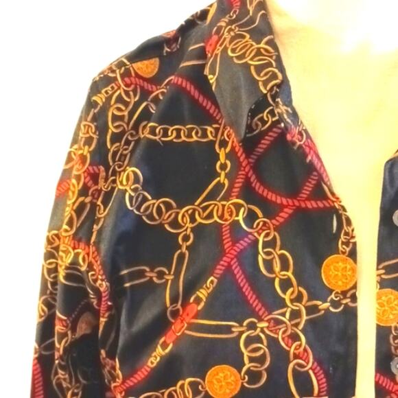 Charter Club Long Sleeve Shirt Sz 12 Abstract Gold Chains Equestrian Career Y2K - Picture 4 of 13